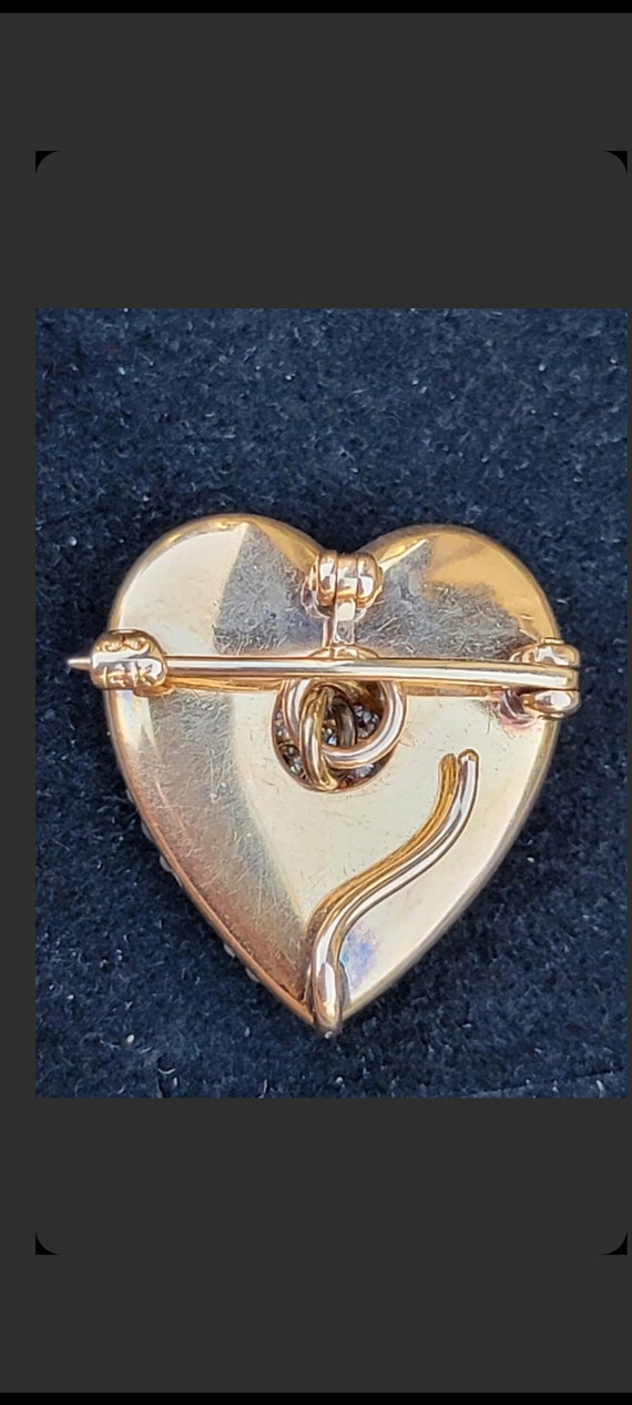 Krementz Antique 14k Gold Diamond Seed Pearl Hear… - image 8