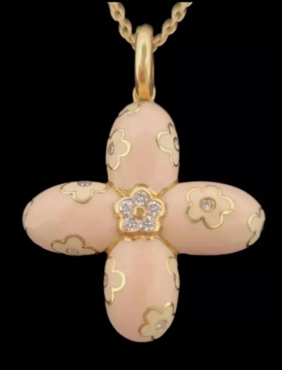 Aaron Basha 18k Gold Diamond Enamel Cross Pendant-14k Gold Pearl ...