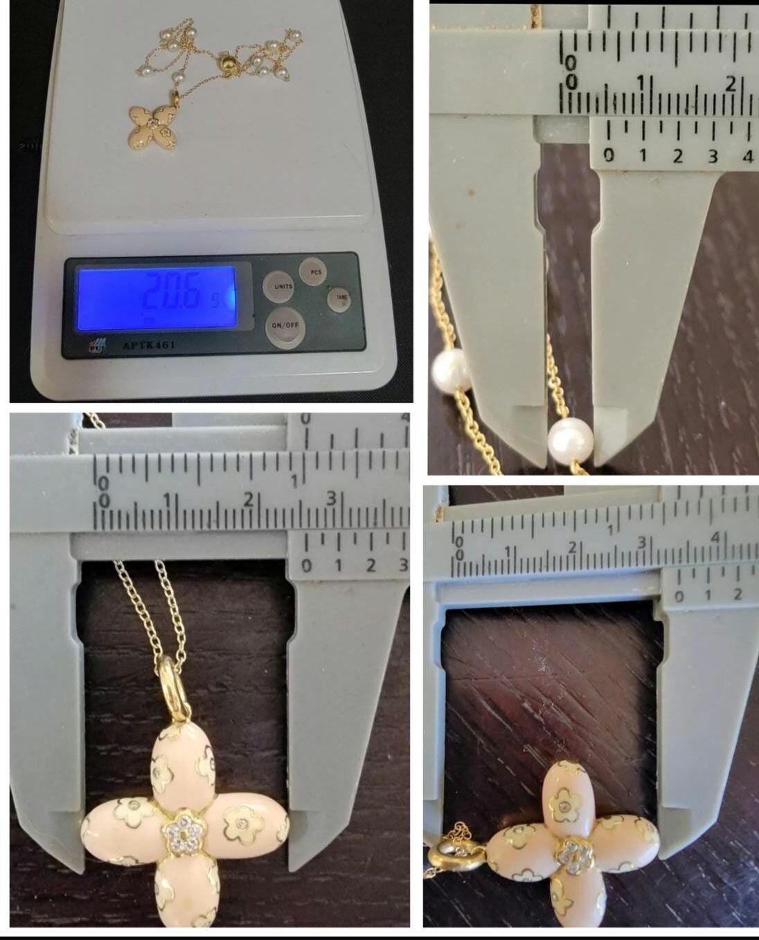 Aaron Basha 18k Gold Diamond Enamel Cross Pendant-14k Gold Pearl ...