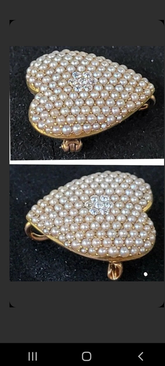 Krementz Antique 14k Gold Diamond Seed Pearl Hear… - image 7
