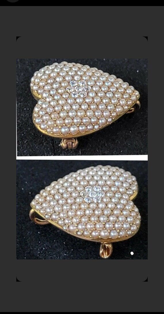 Krementz Antique 14k Gold Diamond Seed Pearl Hear… - image 6
