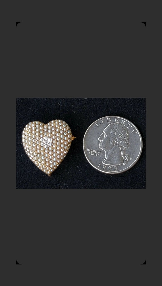 Krementz Antique 14k Gold Diamond Seed Pearl Hear… - image 3