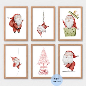 Christmas Print Decor Set of 6, Christmas nursery print, Santa Merry Christmas Art Print, kids Christmas decor, Christmas Gallery Wall Art