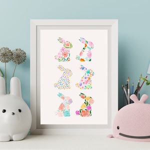 Easter Print, Cute Bunnies Printable, Kids Easter Decor,Easter Party decor,Retro Easter Wall Art,Retro Daisy,Spring Poster,Digital Download