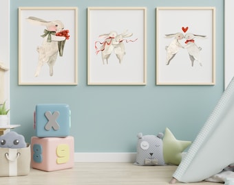 bunny nursery wall art, watercolor bunny, bunny print, bunny wall decor, bunny nursery decor, kid room wall art, printable wall art