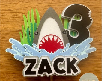 Shark Cake Topper | Personalised Name and Age | Birthday | Shark Party