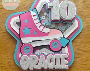 Rollerskate Cake Topper | Personalised Name and Age | Birthday | Shaker Cake Topper | Roller Skate