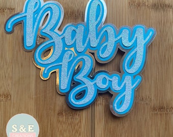 Baby Boy Cake Topper | Baby Shower Cake Topper | Babyparty | Blau | Glitzer