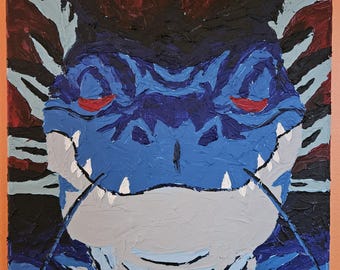 Original hand-painted Black Smoke Shenron acrylic painting. Colorful wall art.