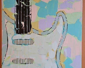 Fender Stratocaster acrylic painting. Original hand painted wall art