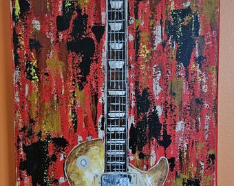 Gibson Les Paul Standard electric guitar painting. Original, hand made wall art