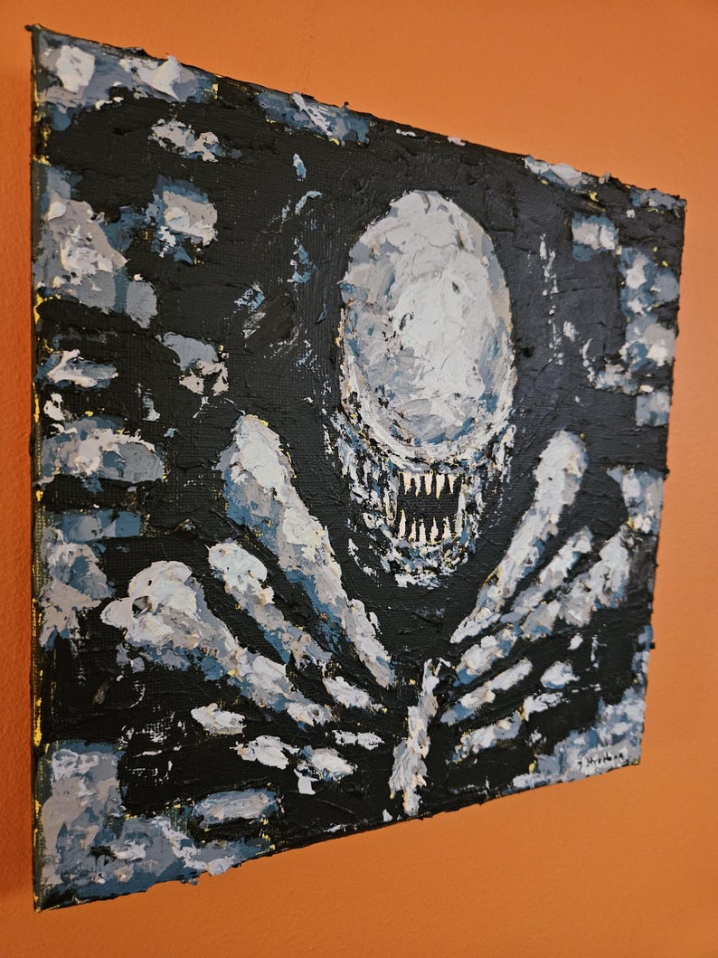 Creepy Impasto Alien Xenomorph Acrylic Painting. Original and Made Wall ...