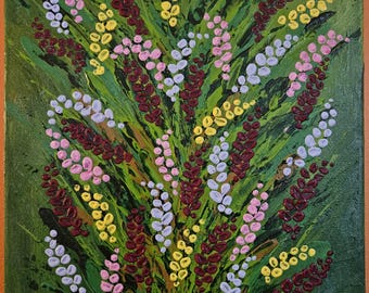 Buddleia Butterfly Bush flower acrylic painting. Original hand made floral wall art.
