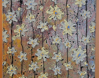 Hanging Flowers acrylic painting. Original hand made wall art.