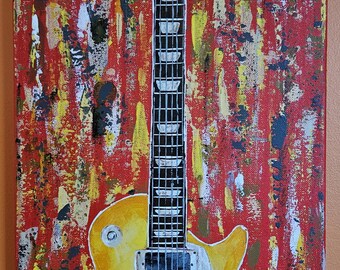 Gibson Les Paul Standard electric guitar painting. Original, hand made wall art