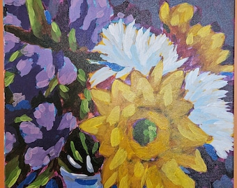 Sunflower Bouquet. Hand painted acrylic painting. Original wall art.