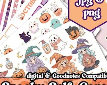 Kawaii Halloween Stickers: Spooky Cozy Self-Care Planner (Digital Download)