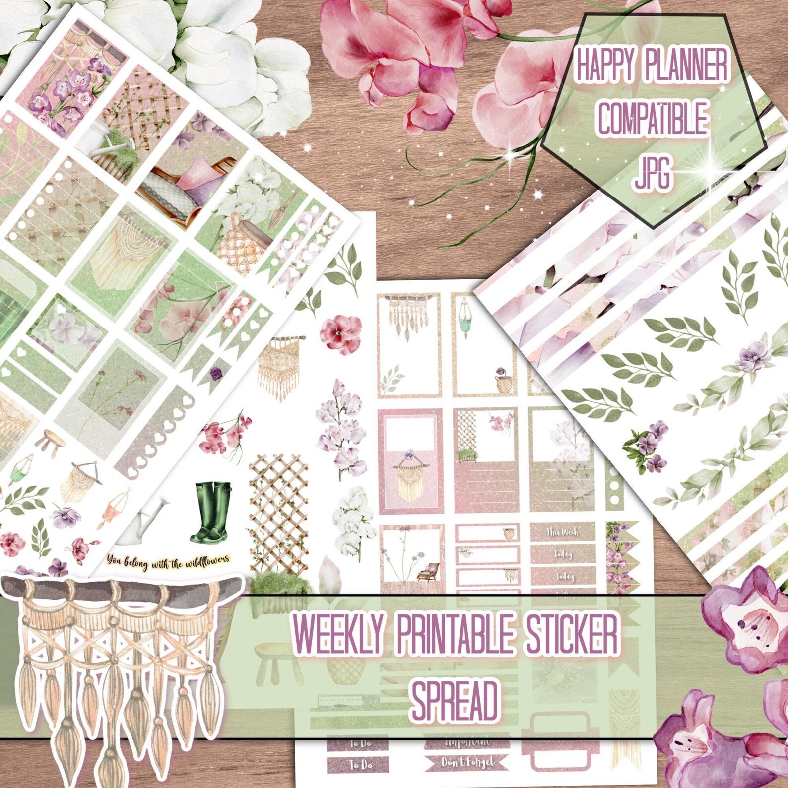 Floral Boho Garden Weekly Planner Stickers | Cozy Vertical Spread Kit ...