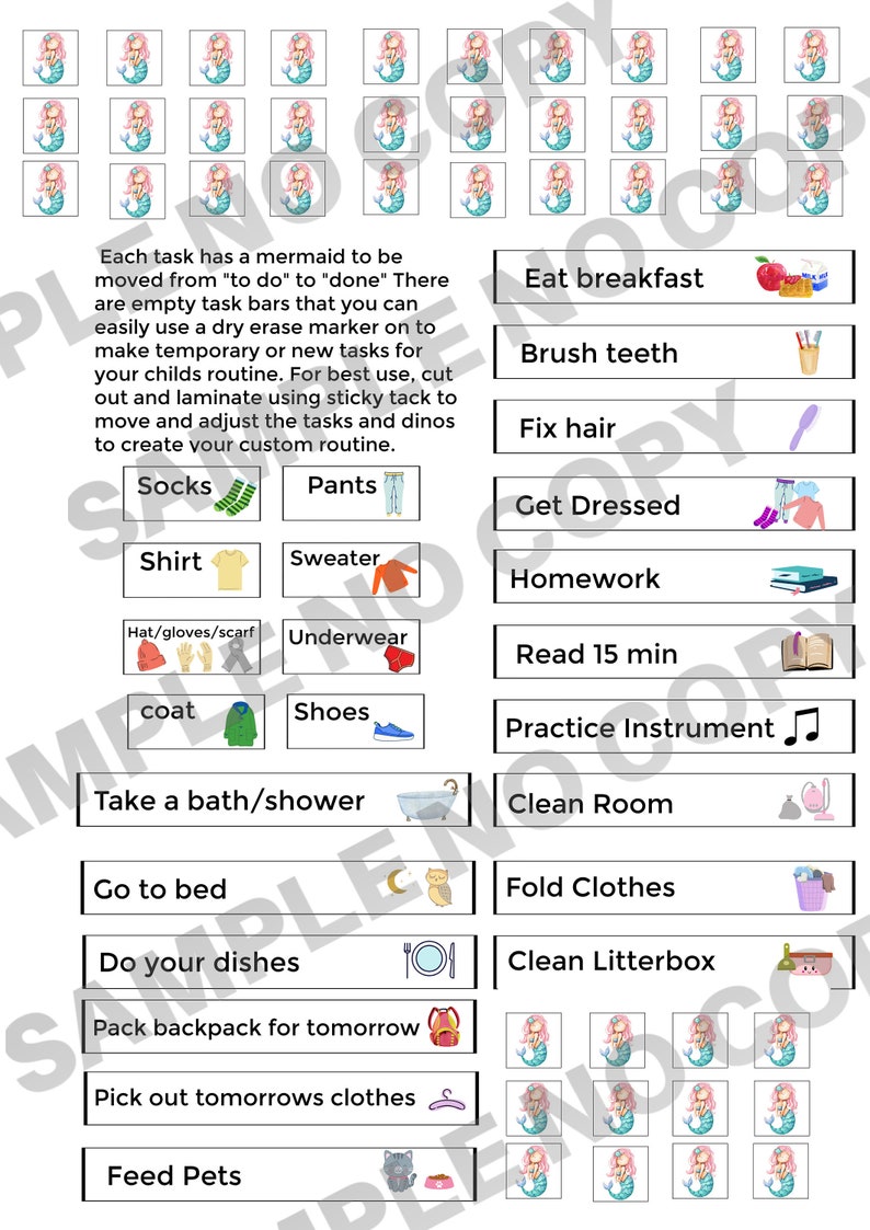 VISUAL AID Routine Chart Magical Mermaid Theme Etsy Australia
