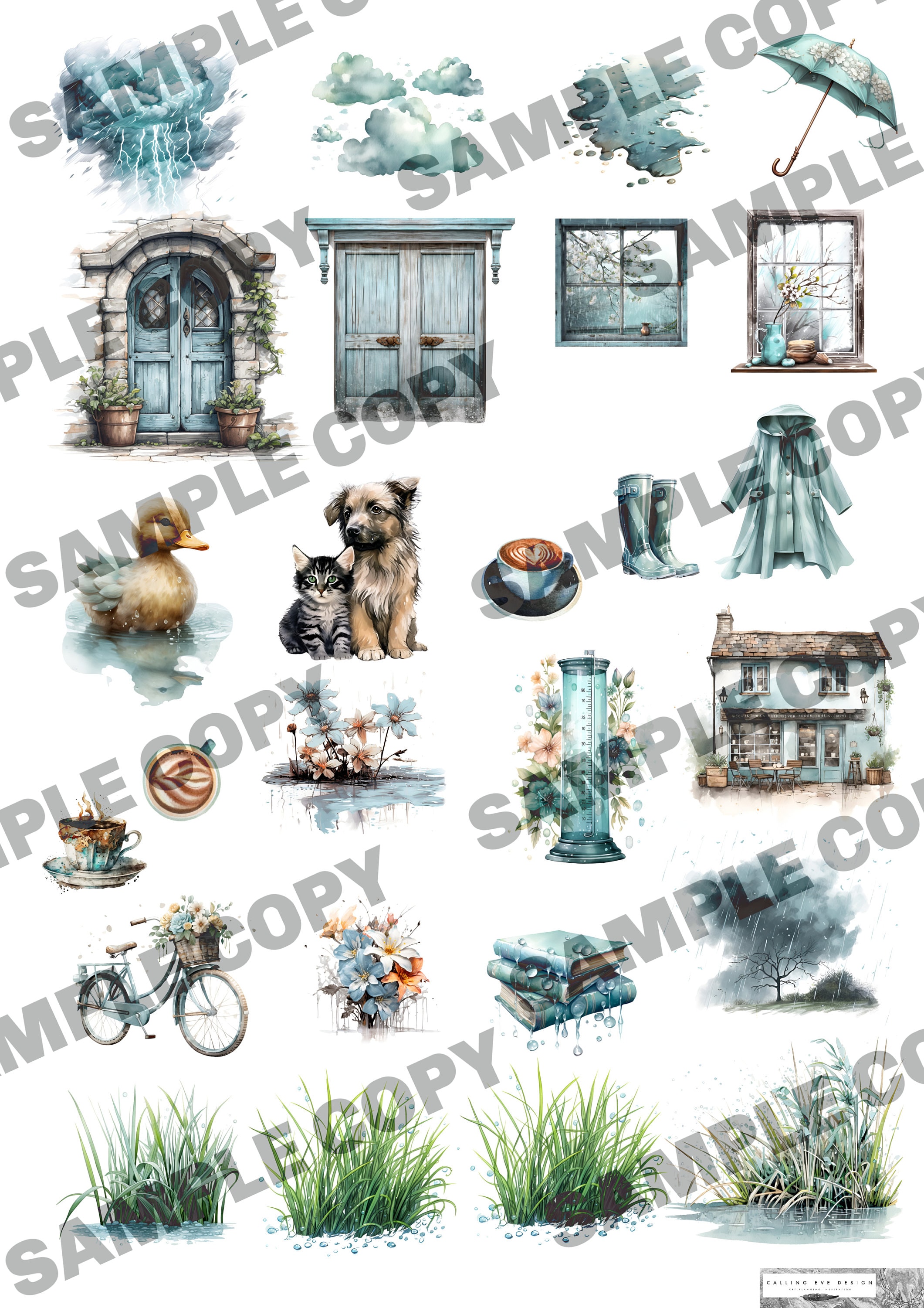 Printable Spring Stickers - Rainy Day Planner Spread - Etsy
