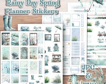 Printable Spring Stickers - Rainy Day Planner Spread