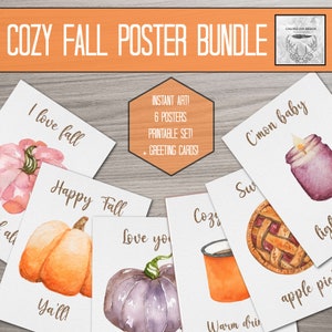 Lot de 6 posters et cartes de voeux d'automne douillet