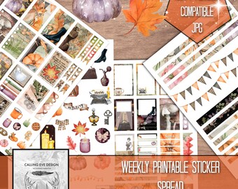 Autumn Nostalgia Planner Stickers | Dark Academia, Cozy Halloween Kit (Digital Download)