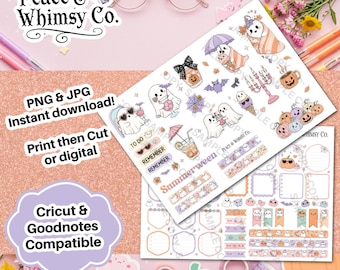 Kawaii Summerween Planner Stickers: Pastel Ghost Mini Kit (Digital Download for Cricut/Goodnotes)