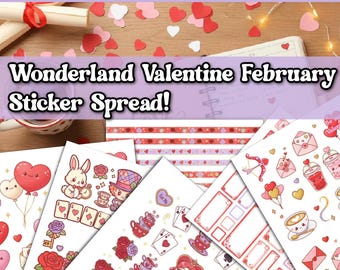 Wonderland Valentine Stickers – Alice in Wonderland, PNG JPG, Digital, GoodNotes, Cricut, Silhouette