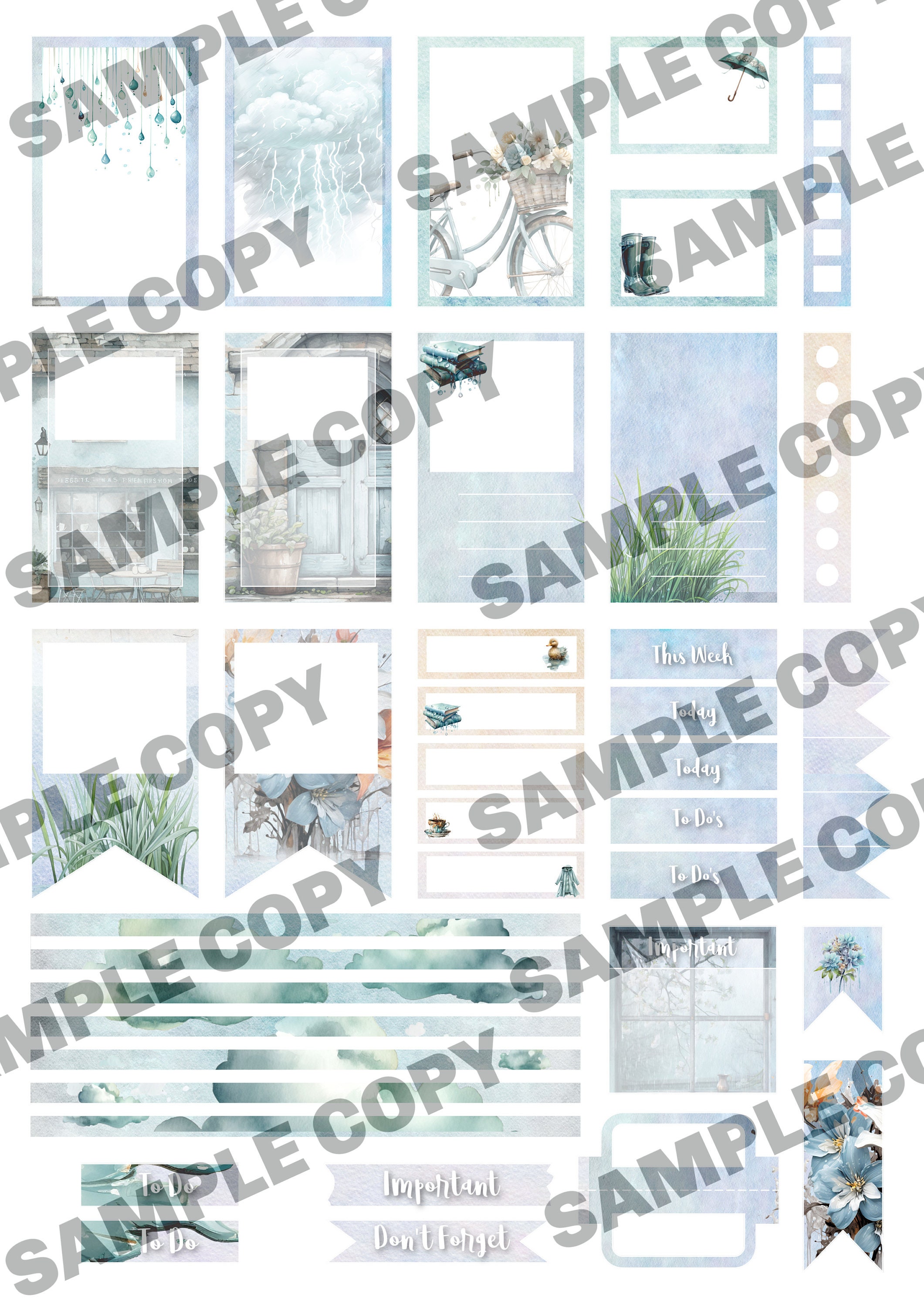 Printable Spring Stickers - Rainy Day Planner Spread - Etsy