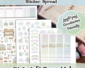 April Showers Garden Planner Stickers | Pastel Greenhouse, Rainy Day Theme (Digital Download)