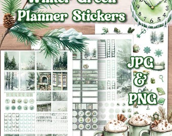 Winter Green Planner Stickers | Habit Tracker Kit (Digital Download)