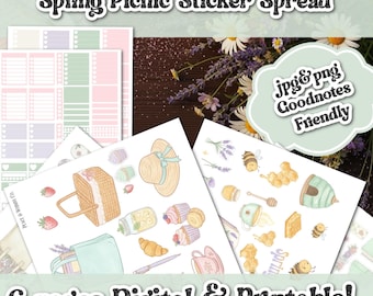 Spring Picnic Planner Stickers | Pastel Floral Weekly Kit (JPG PNG)