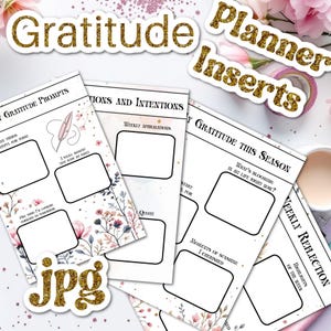 Planificador de gratitud imprimible (A4, A5, carta) con páginas de reflexión diaria y semanal