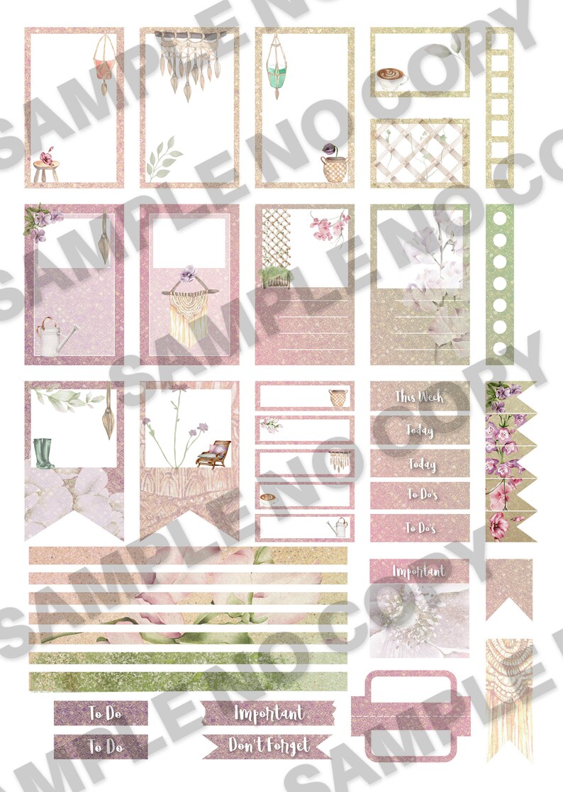 Floral Boho Garden Weekly Planner Stickers | Cozy Vertical Spread Kit ...