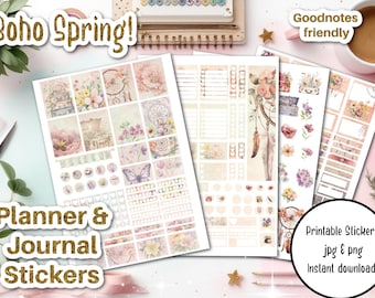 Boho Spring Awakening Stickers | Printable Pastel Floral Planner Kit | Journal & Scrapbook, Digital Download