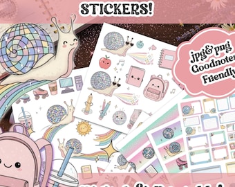 Disco Snail Sticker Kit: Kawaii Boho Planner Stickers (Digital & Printable PNG JPG)
