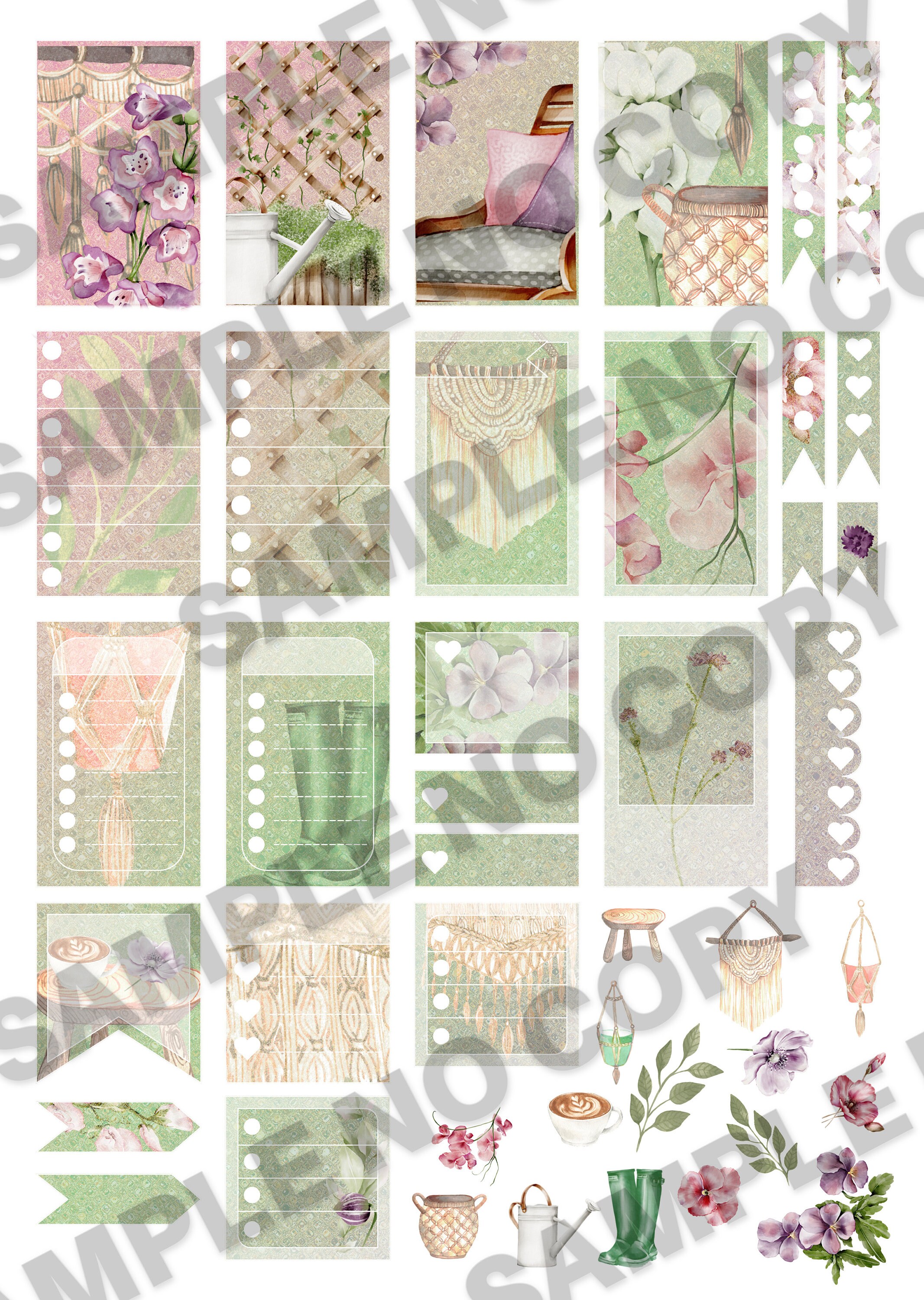 Floral Boho Garden Weekly Planner Stickers | Cozy Vertical Spread Kit ...