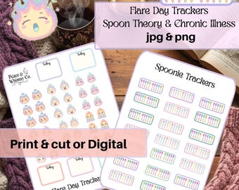 Flare Day & Spoonie Tracker Stickers: Chronic Illness Planner (Digital, Printable)