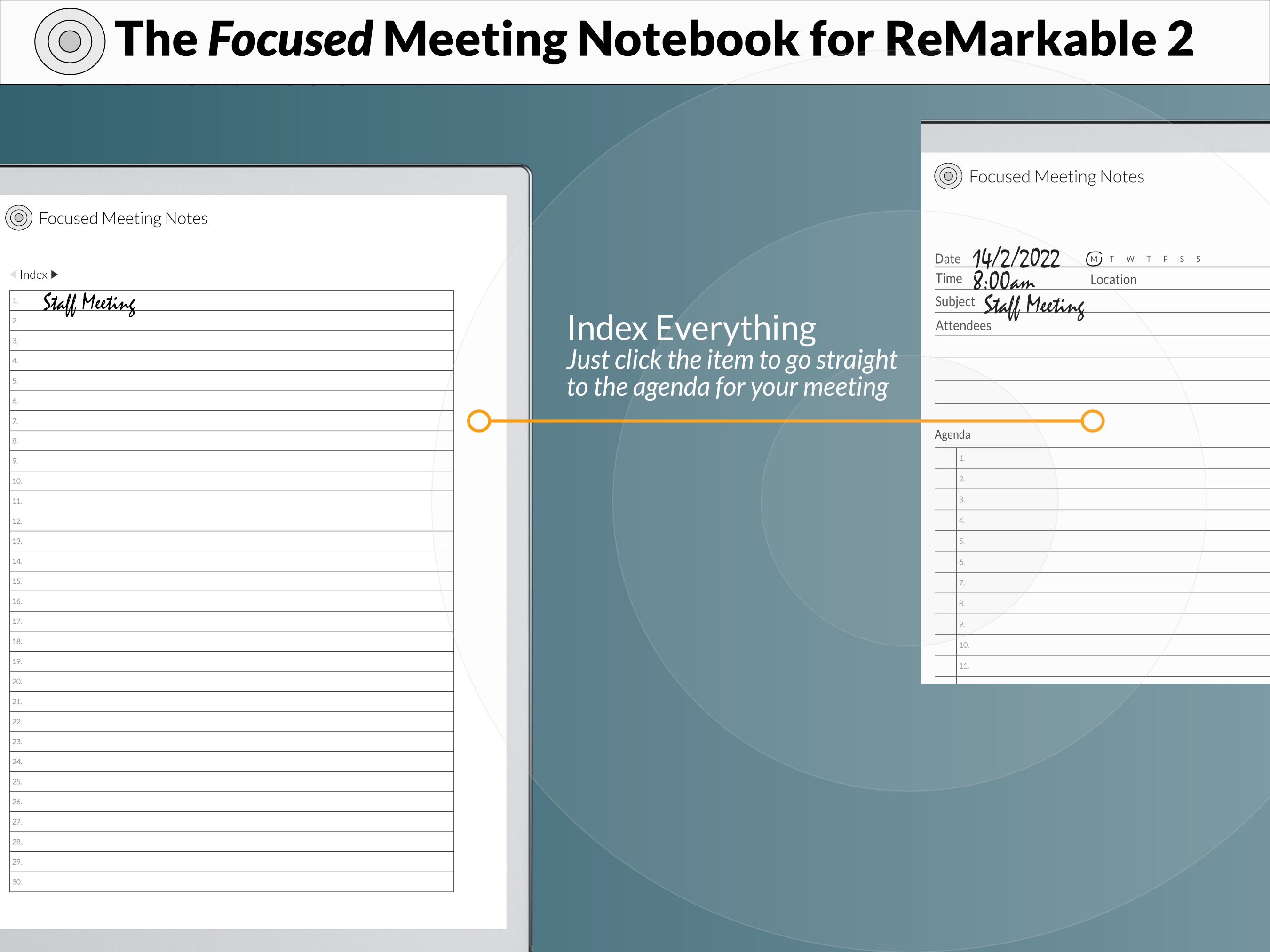 Remarkable 2 Template Meeting Notes Digital Template With Hyperlinks Digital for Eink Tablet