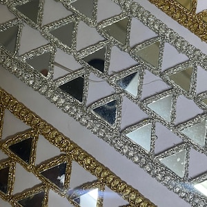 Beau liane découpé miroir doré, bordure sari glamour, dentelle Dupatta indienne, bordure décorative à coudre bricolage pour ceinture par mètre