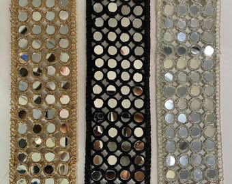 Mirror Work Lace Trim, Indian Saree Border, Bridal Wear
