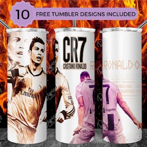 Cristiano Ronaldo 20oz Skinny Tumbler Wrap Diseño de sublimación, plantilla CR7 20oz, envoltura de vaso recto y cónico, descarga digital PNG