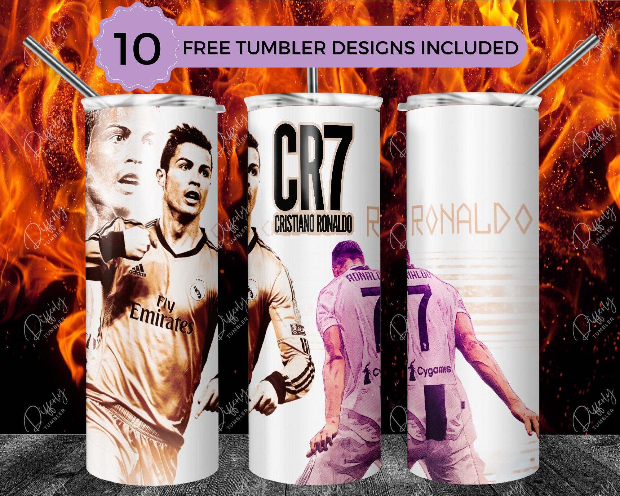 Cristiano Ronaldo 20oz Skinny Tumbler Wrap Sublimation Design, CR7