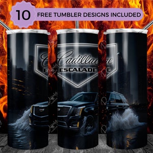 Escalade 20oz Skinny Tumbler Wrap Sublimation Design, Black Escalade 20oz Template, Straight Tumbler Wrap, PNG Digital