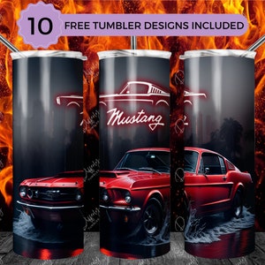 1964 Mustang 20oz Skinny Tumbler Wrap Sublimation Design, Red Mustang 20oz Template, Straight Tumbler Wrap, PNG Digital