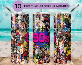90s Cartoon 20oz Tumbler Wrap, 90s Cartoon 20oz Skinny Tumbler Wrap Template, Straight & Tapered Tumbler Wrap, PNG Digital Download