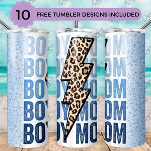 Boy Mom Glitter 20oz Tumbler Wrap, Boy Mom 20oz Modello, Tumbler dritto e affusolato, PNG Download digitale