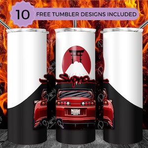 Diseño de envoltura de vaso Toyota Supra MK4 de 20 oz, plantilla MK4 Supra de 20 oz, envoltura de vaso recto y cónico, vaso JDM Supra, descarga digital PNG