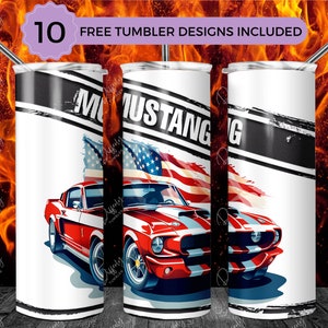 1968 Shelby Mustang GT500 20oz Skinny Tumbler Wrap Sublimation Design, USA Flag Color Car 20oz Template, Straight Tumbler Wrap, PNG Digital